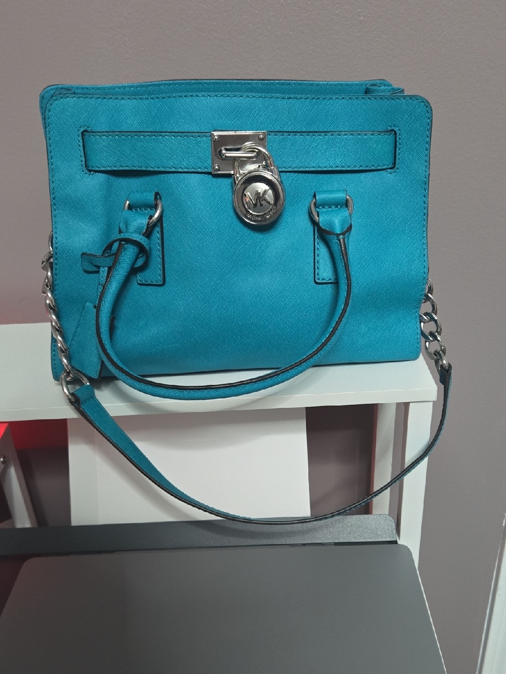 Michael Kors Turquoise Saffiano Leather Satchel with Silver Hardware
